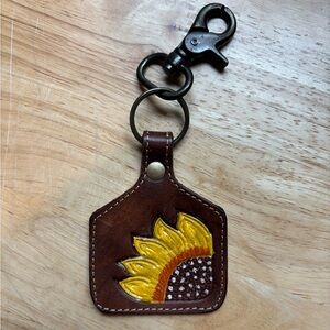 Genuine Leather Handpainted Sunflower Keychain